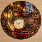 Antique Pocket Watch with deep Christmas parlor scenery printed on a complete flat rug