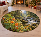 Salmonberry with deep layered salmonberry woodland scenery printed on a complete flat rug