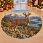 Southern Huemul with deep layered Patagonian mountain scenery printed on a complete flat rug
