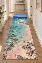Winding sandbar in clear turquoise coastal lagoon printed on a complete flat rectangular runner rug