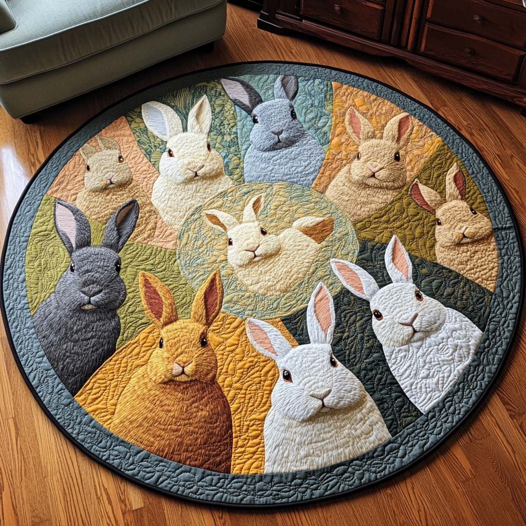 Rabbit Lane Round Mat Rug - washable non-slip printed rug