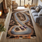 Racetrack area rug in a living room