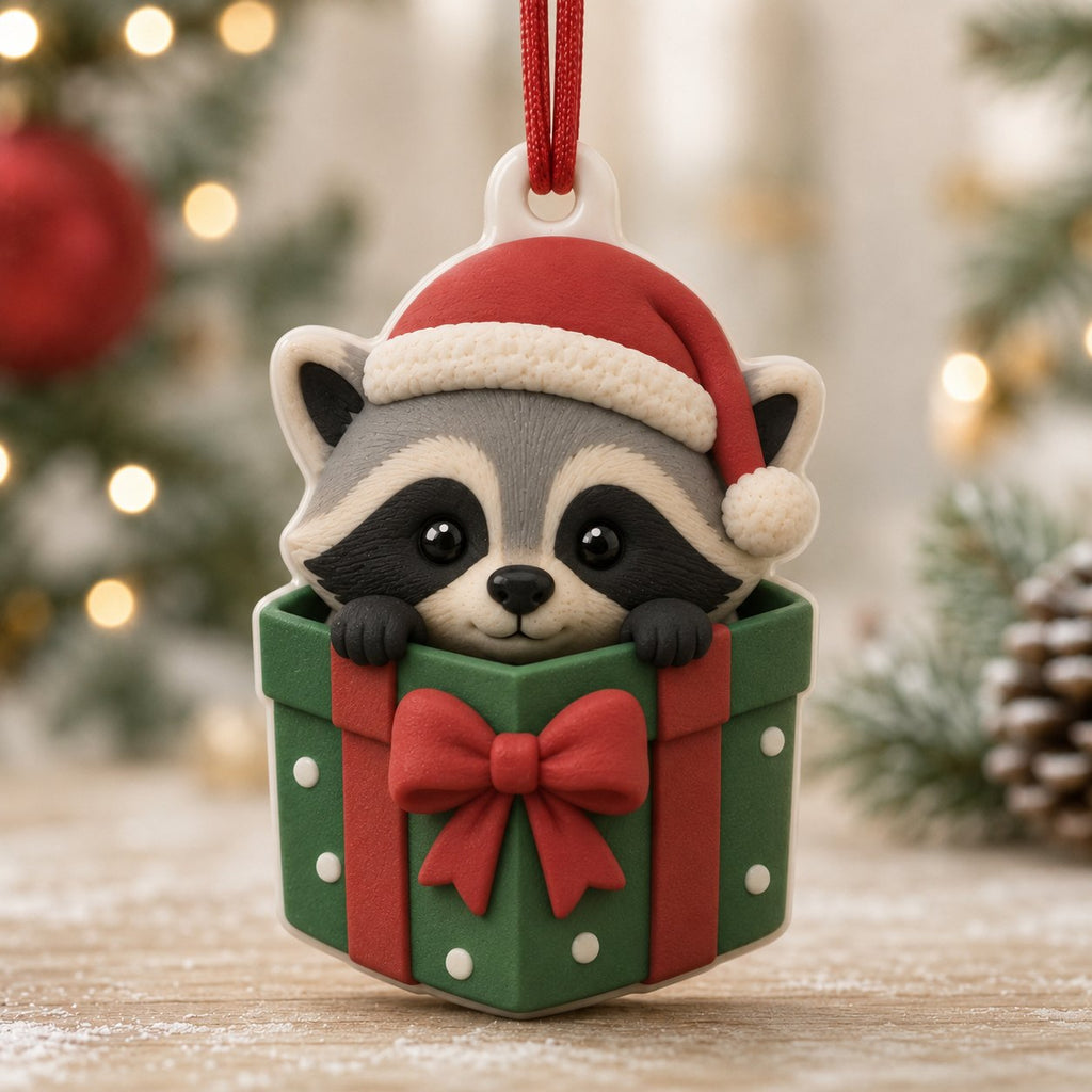 Racoon in the Box Christmas Ornament