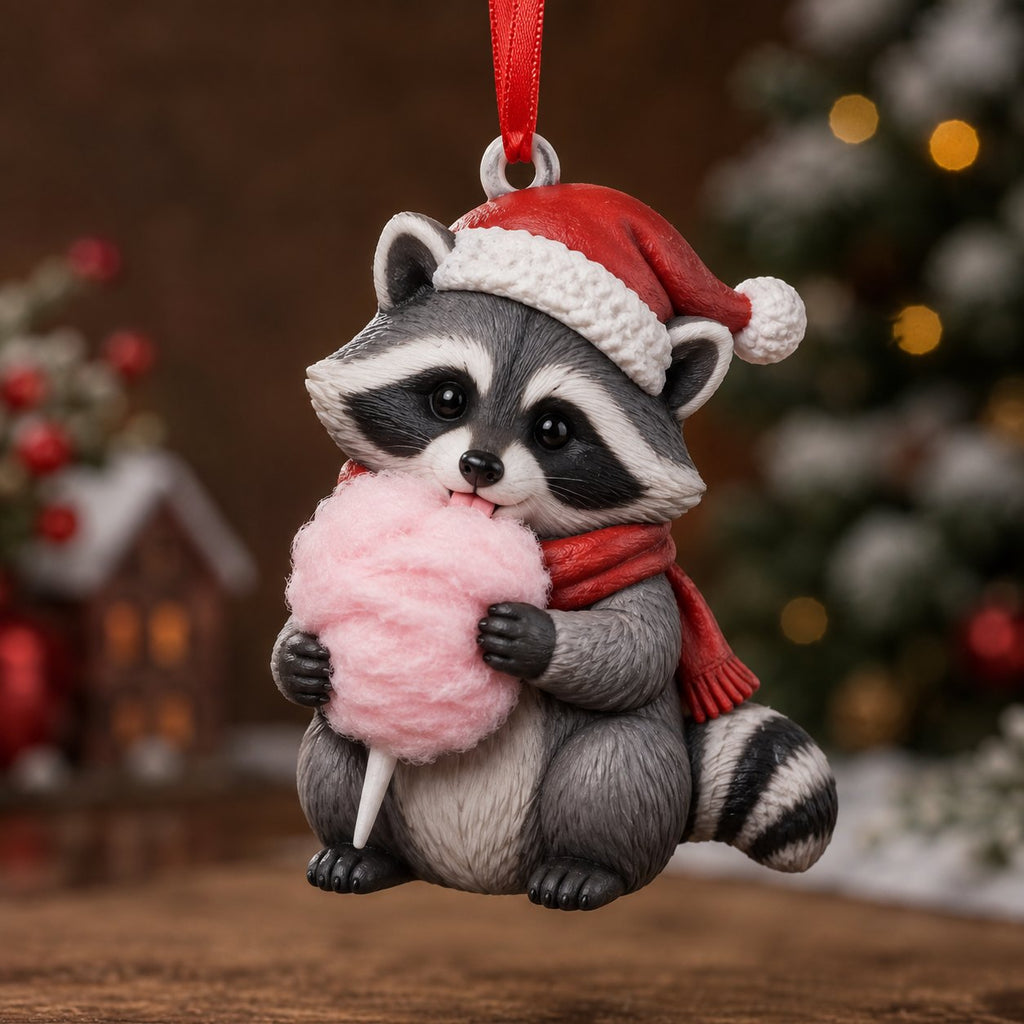 Racoon Loves Cotton Candy Christmas Ornament