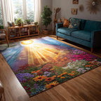 Radiant Bloom area rug in a living room