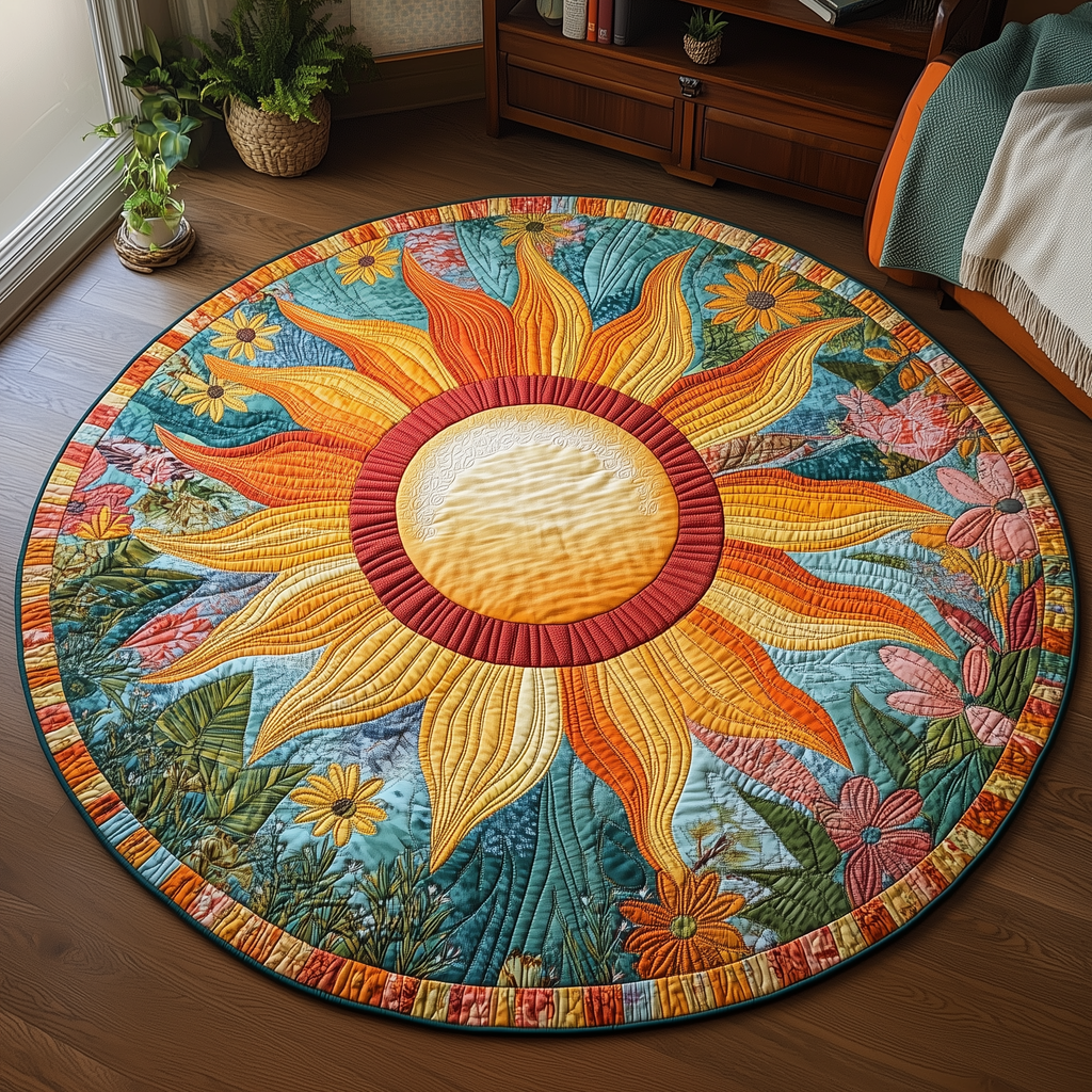 Radiant Bloom Round Mat Rug