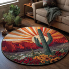 Radiant Bloom Round Mat Rug - washable non-slip printed rug