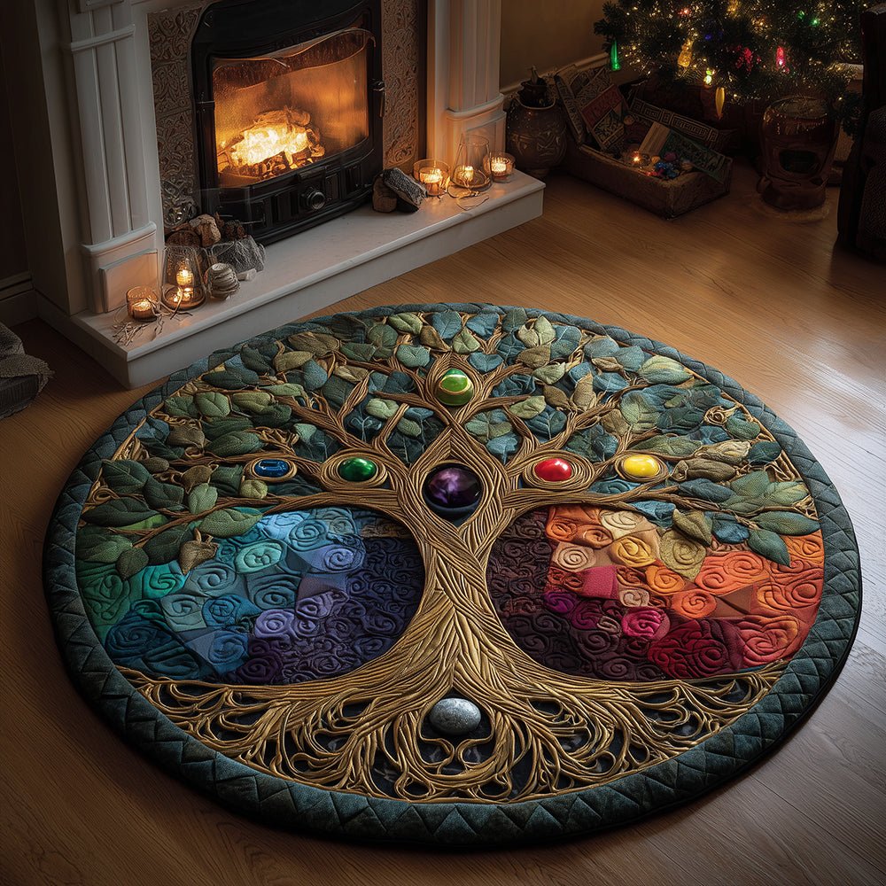 Radiant Chakra Tree Round Mat Rug - washable non-slip printed rug