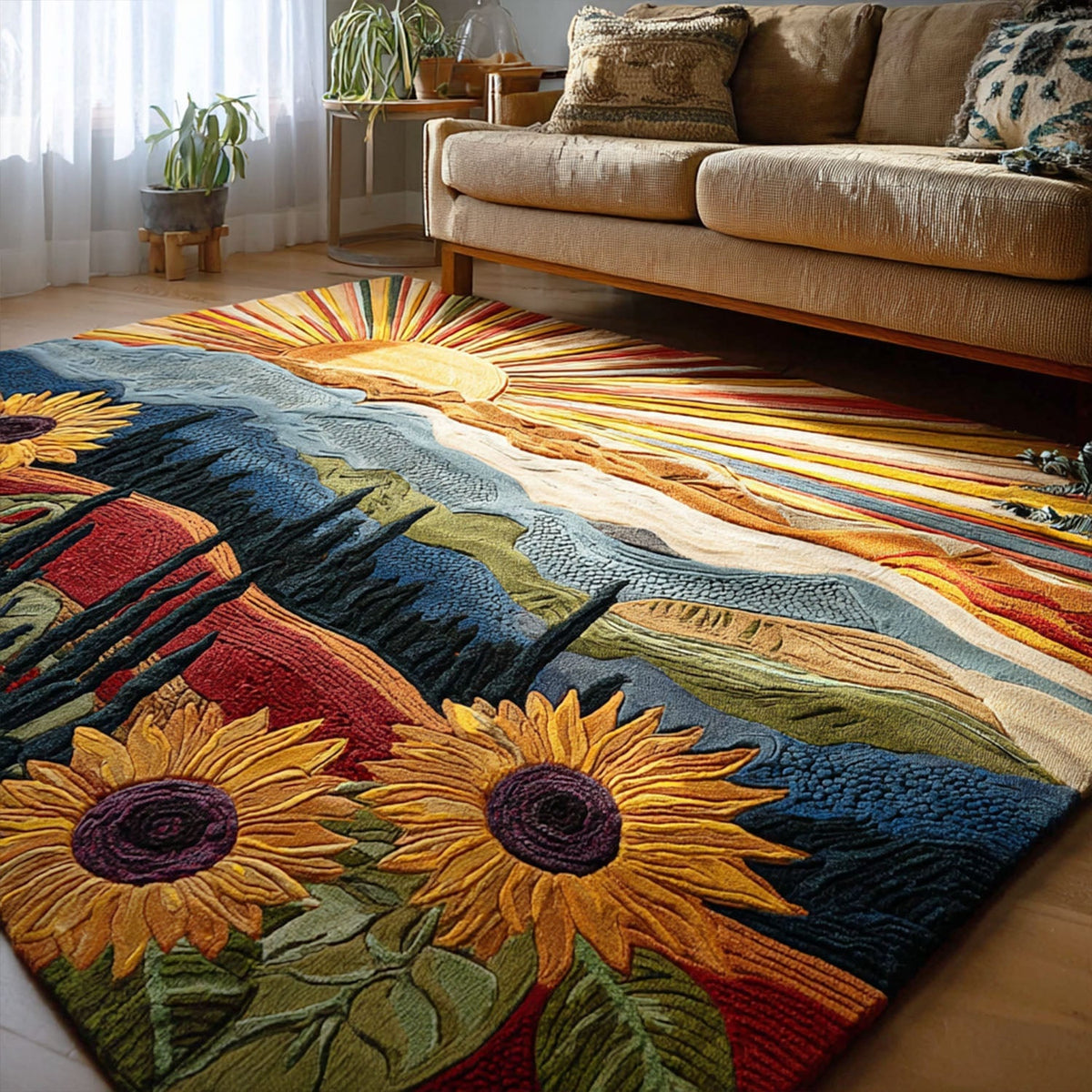 Radiant Dawn area rug in a living room