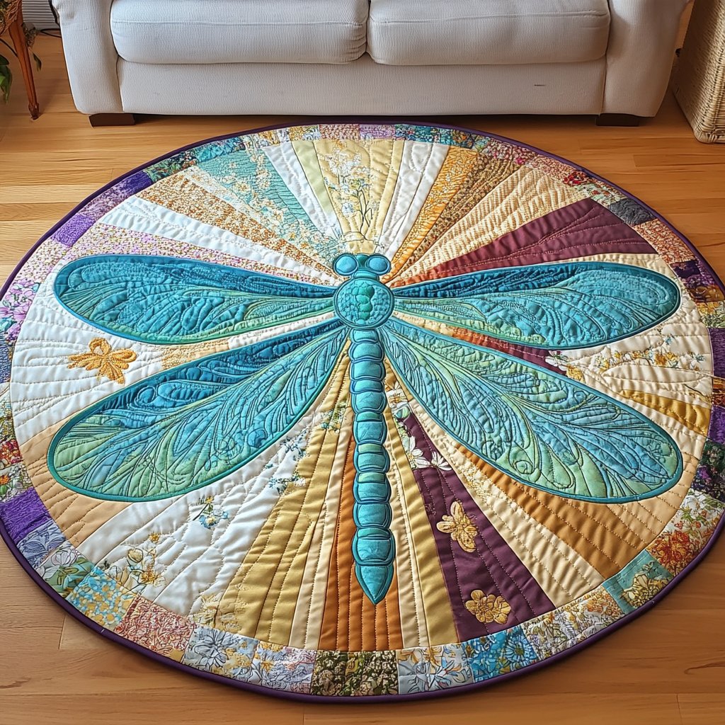 Radiant Flight Dragonfly Round Mat Rug - washable non-slip printed rug