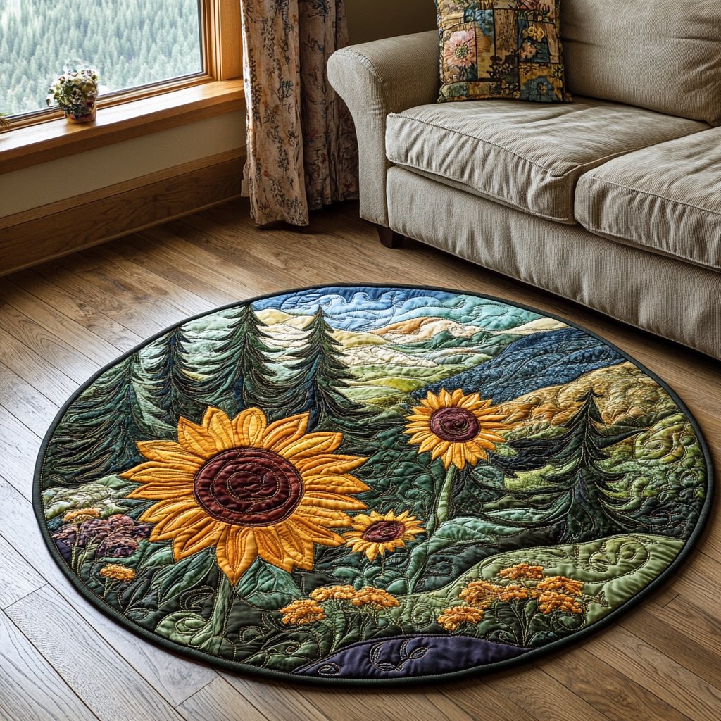 Radiant Petals Round Mat Rug - washable non-slip printed rug