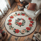 Radiant Poppy Pathway Round Mat Rug - washable non-slip printed rug