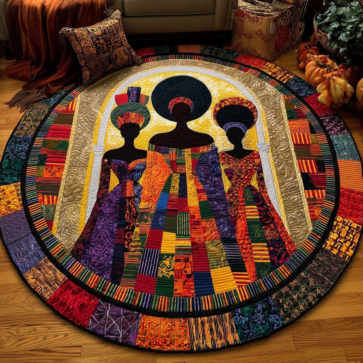 Radiant Queens Round Mat Rug - washable non-slip printed rug