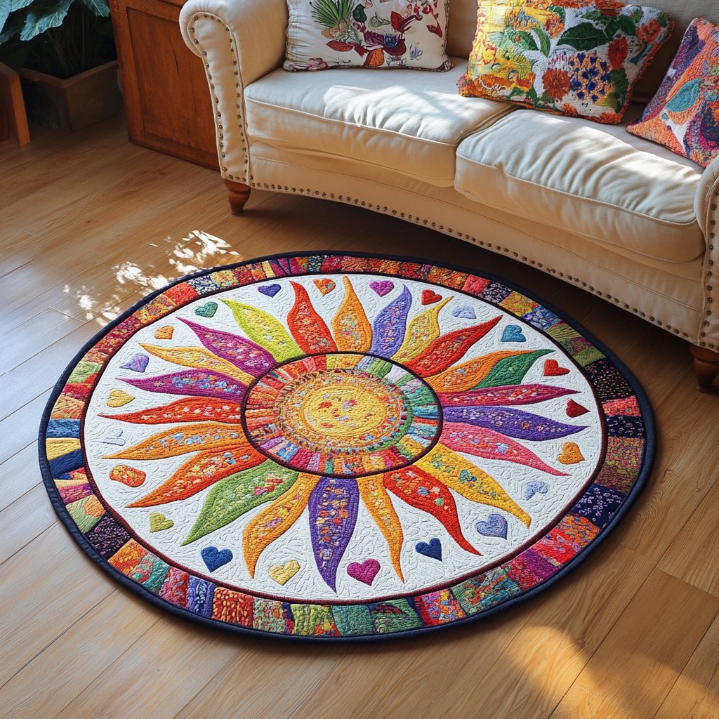 Radiant Rays Round Mat Rug - washable non-slip printed rug