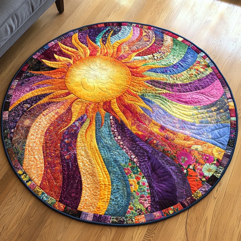 Radiant Sunburst Round Mat Rug - washable non-slip printed rug
