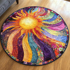 Radiant Sunburst Round Mat Rug - washable non-slip printed rug