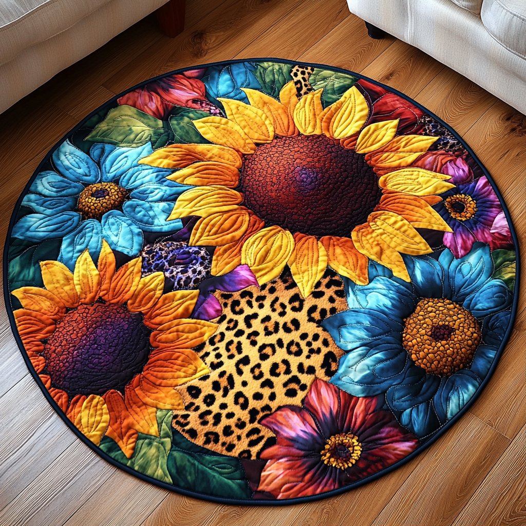 Radiant Sunflowers Round Mat Rug - washable non-slip printed rug