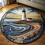 Radiant Waves Round Mat Rug - washable non-slip printed rug