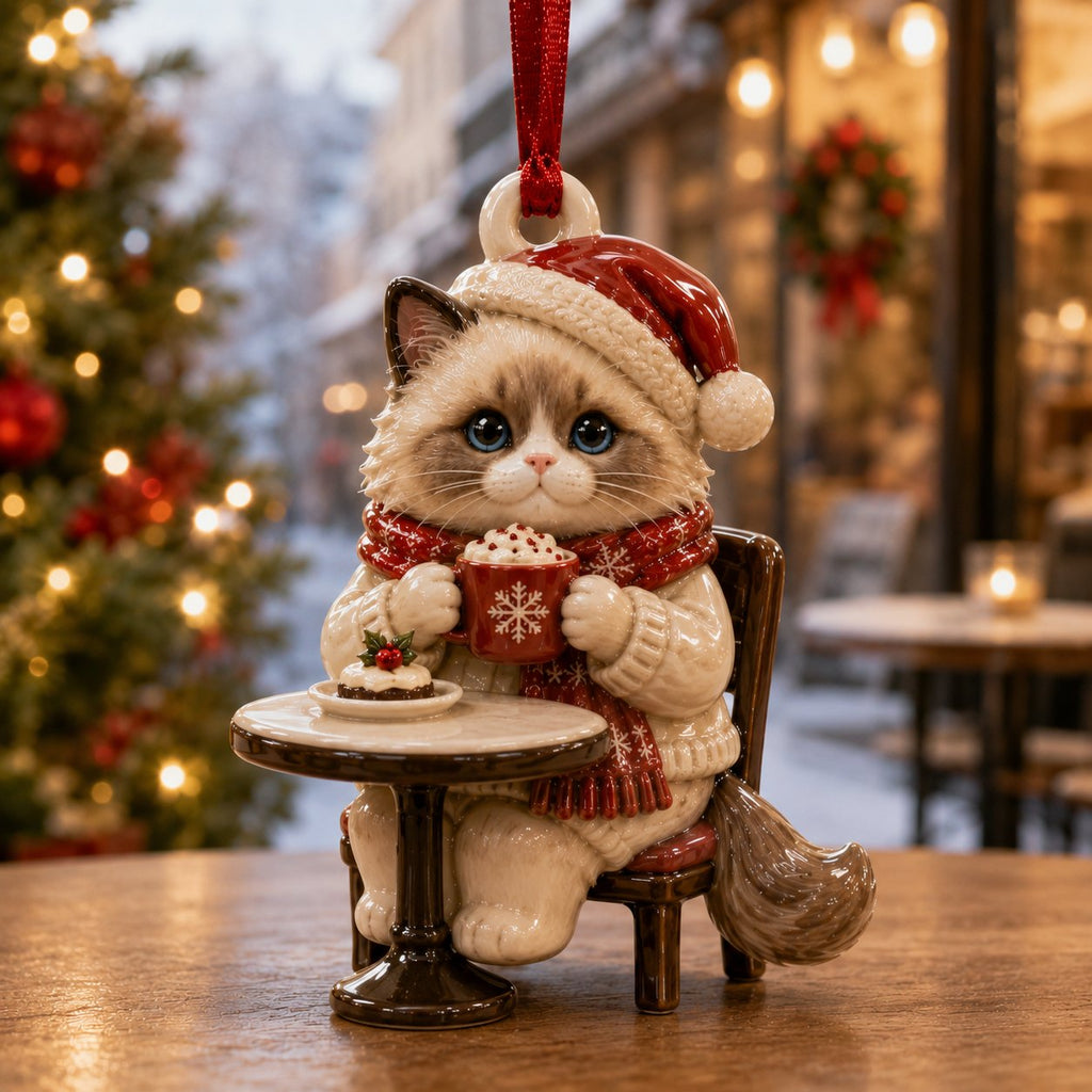 Ragdoll At Cafe Christmas Ornament