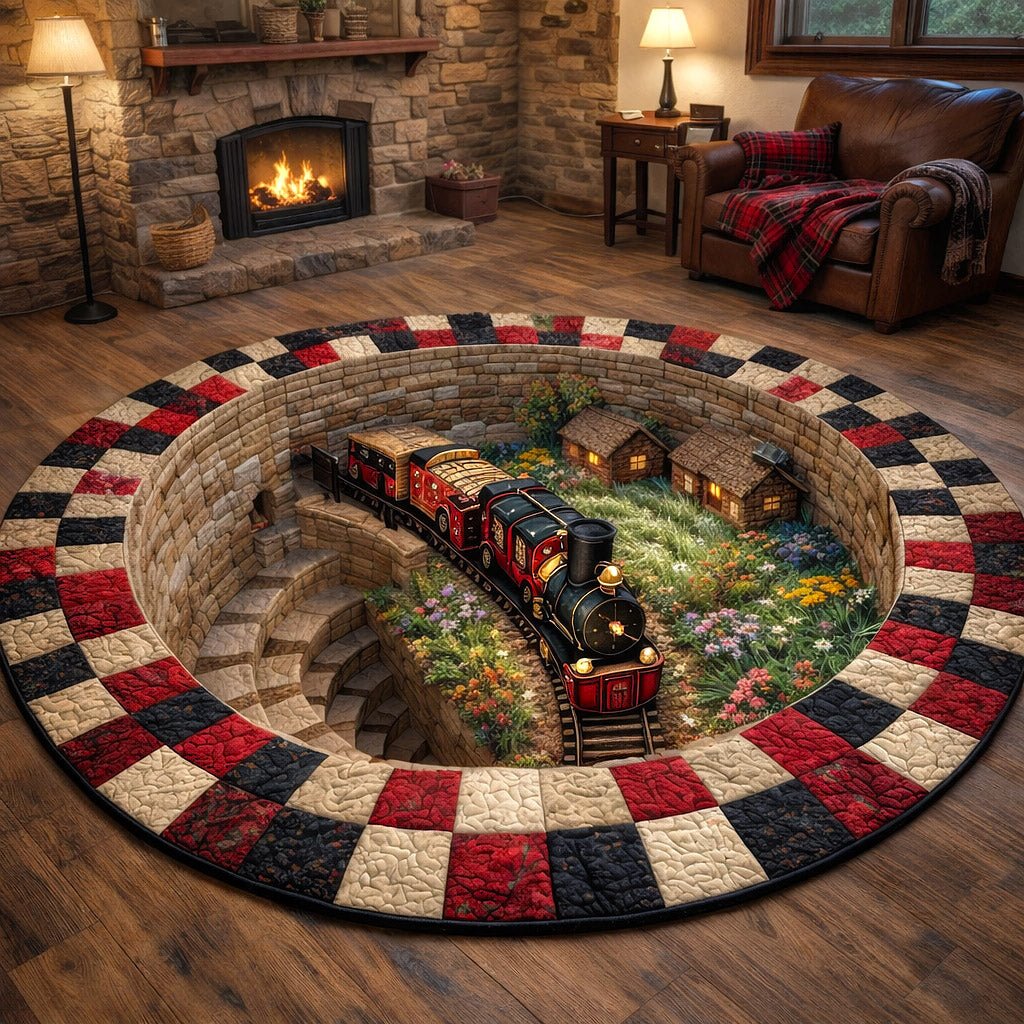 Rail Journey (Design 5) Round Mat Rug - washable non-slip printed rug