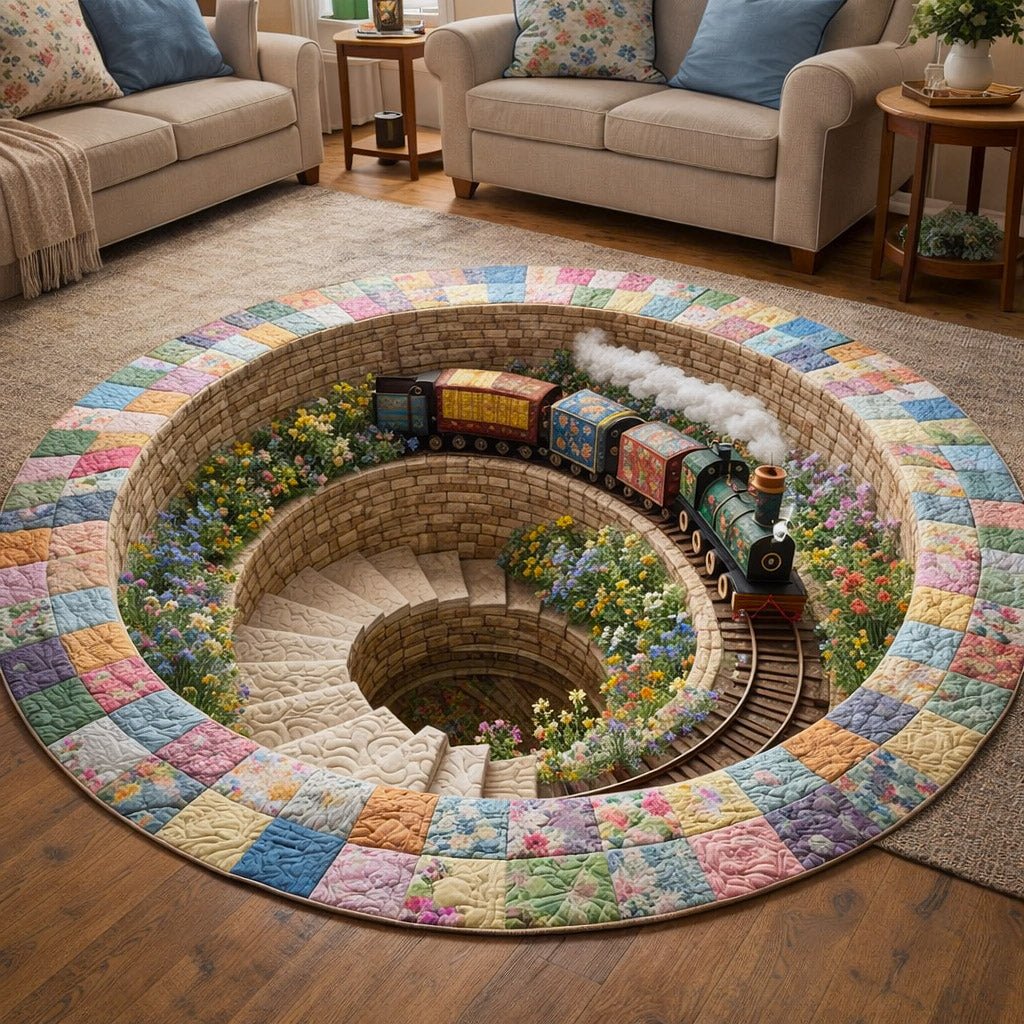 Rail Journey (Design 2) Round Mat Rug - washable non-slip printed rug