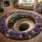 Rail Journey Round Mat Rug - washable non-slip printed rug