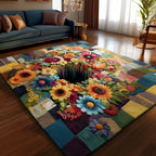 Rainbow Blossom Field area rug in a living room