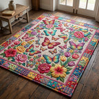 Rainbow Butterfly Garden area rug in a living room