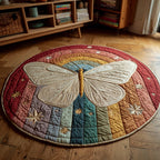 Rainbow Butterfly Starscape Round Mat Rug - washable non-slip printed rug