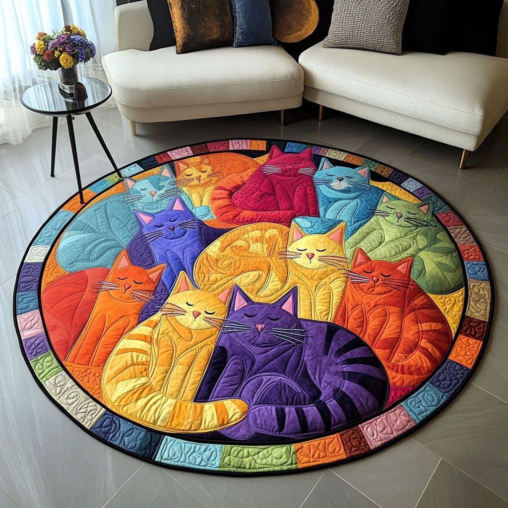 Rainbow Cat Carousel Round Mat Rug - Cute Pet Design | Animal Printed Home Decor