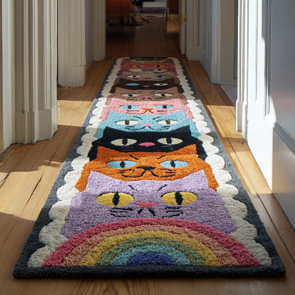 Rainbow Cat Cascade Runner Carpet Runner Rug - Cute Pet Design | Animal Printed Runner Rug