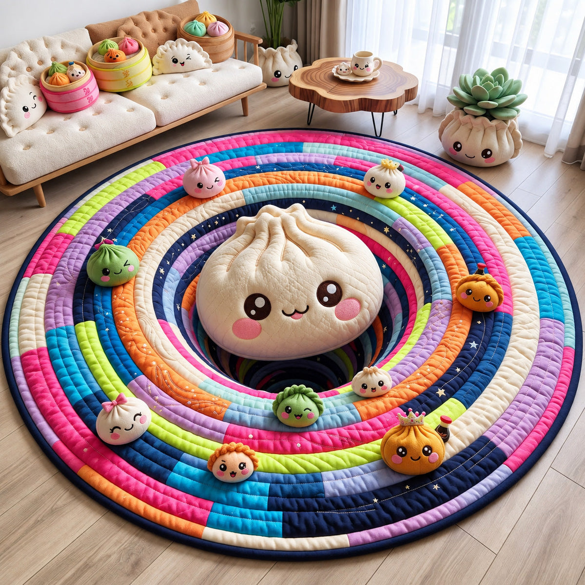 Rainbow Dumpling Round Mat Rug - Nature Design | Serene Home Decor - washable non-slip printed rug