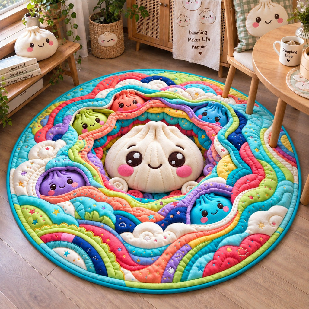 Rainbow Dumpling World Round Mat Rug - Nature Design | Serene Home Decor - washable non-slip printed rug