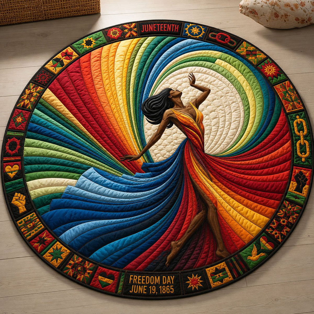 Rainbow Freedom Round Mat Rug - washable non-slip printed rug