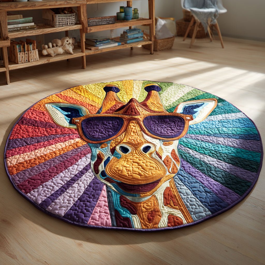 Rainbow Giraffe Round Mat Rug - washable non-slip printed rug