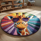 Rainbow Giraffe Round Mat Rug - washable non-slip printed rug