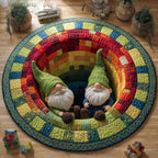 Rainbow Gnomes Round Mat Rug - washable non-slip printed rug
