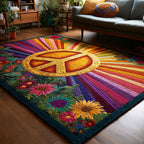 Rainbow Peace area rug in a living room