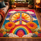 Rainbow Peace Dream area rug in a living room