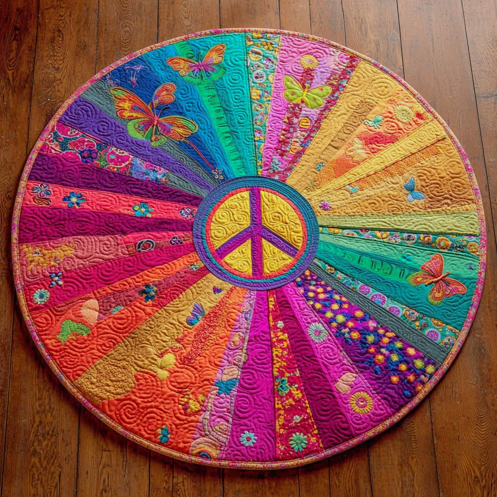 Rainbow Peace Garden Round Mat Rug - washable non-slip printed rug