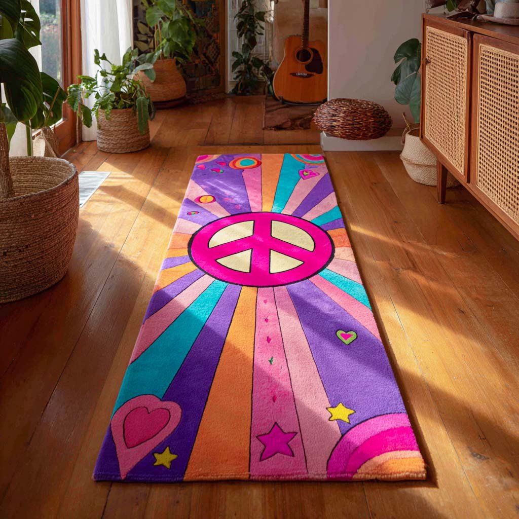 Rainbow Peace Runner Carpet Runner Rug - Cute Pet Design | Animal Printed Runner Rug