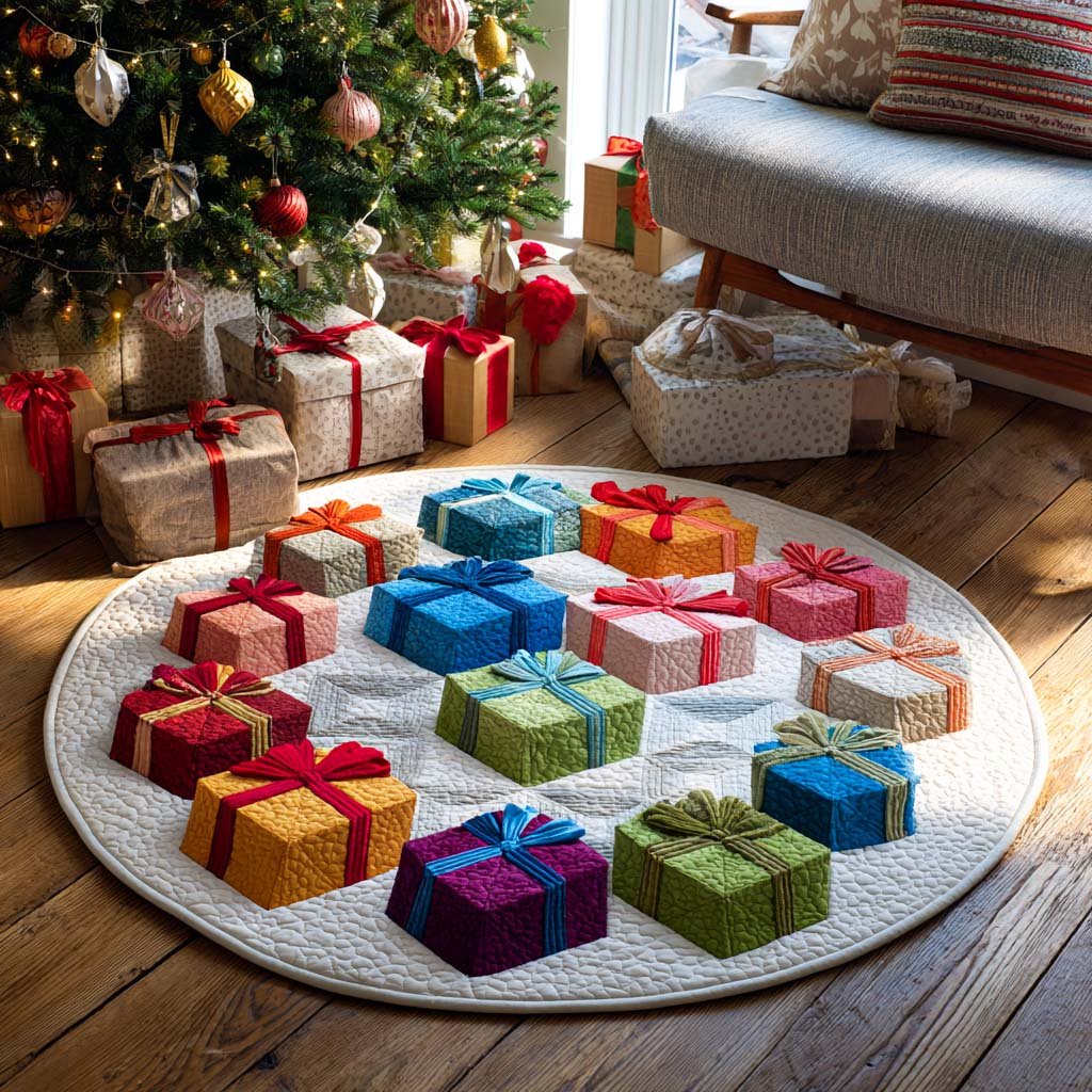 Rainbow Presents Round Mat Rug - washable non-slip printed rug