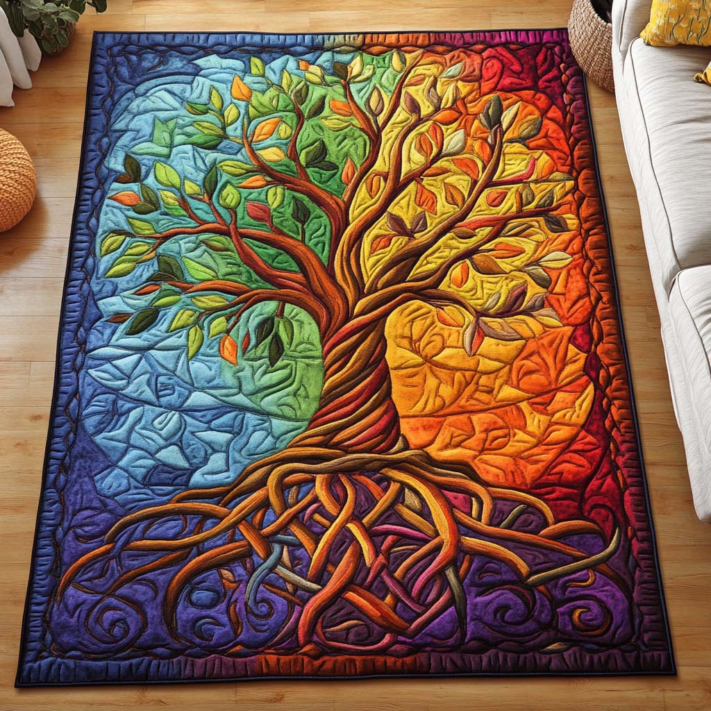 Rainbow Roots area rug in a living room