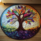 Rainbow Tree Round Mat Rug - washable non-slip printed rug