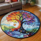 Rainbow Tree of Life Round Mat Rug - washable non-slip printed rug