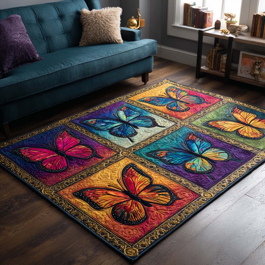Rainbow Wings area rug in a living room