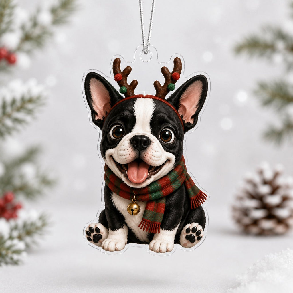 Raindeer French Bulldog Christmas Ornament