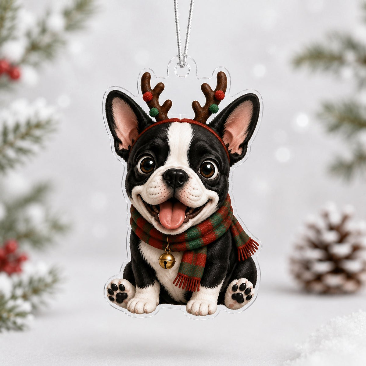 Raindeer French Bulldog Christmas Ornament
