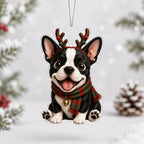 Raindeer French Bulldog Christmas Ornament
