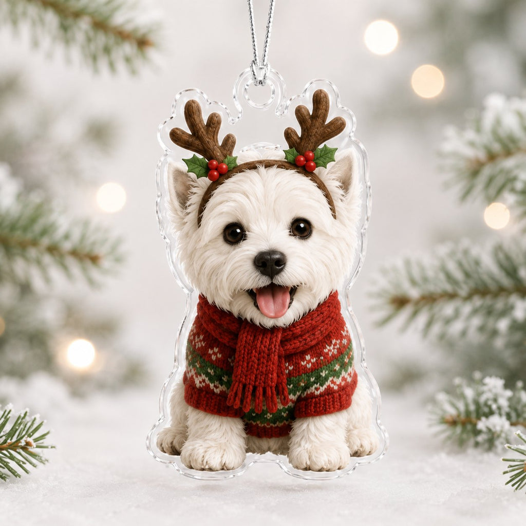 Raindeer West Highland Terrier Christmas Ornament